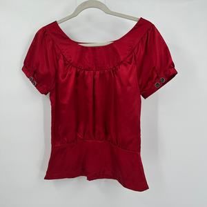 Vintage Rampage Womens Y2K Satin Top Size S‎ Red Bold Statement Peplum